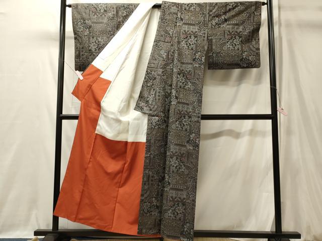 平和屋着物■上質な紬　色紙重ね花唐草文　正絹　逸品　CABL0426oy