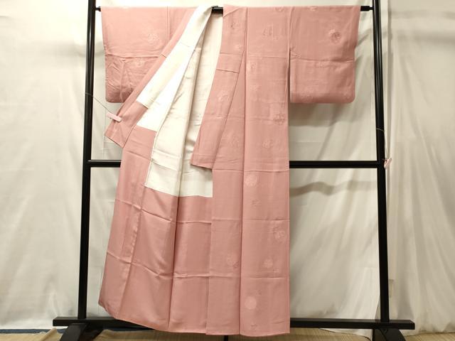 平和屋着物■上質な色無地　草花丸地紋　珊瑚色　正絹　逸品　CABL0432oy