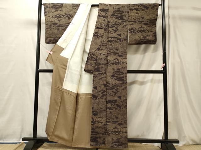 平和屋着物■上質な小紋　風景文　鬼しぼ縮緬　正絹　逸品　未使用　CABL0443oy