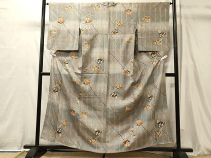 平和屋着物■上質な小紋　扇花文　暈し染め　金彩　正絹　逸品　CABL0444oy