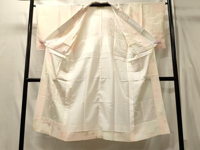 平和屋着物■長襦袢　無双仕立て　地紋起こし　花鳥文　暈し染め　半衿刺繍　正絹　逸品　未使用　CABL0445oy