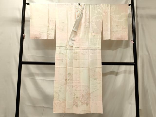 平和屋着物■長襦袢　無双仕立て　地紋起こし　花鳥文　暈し染め　半衿刺繍　正絹　逸品　未使用　CABL0445oy