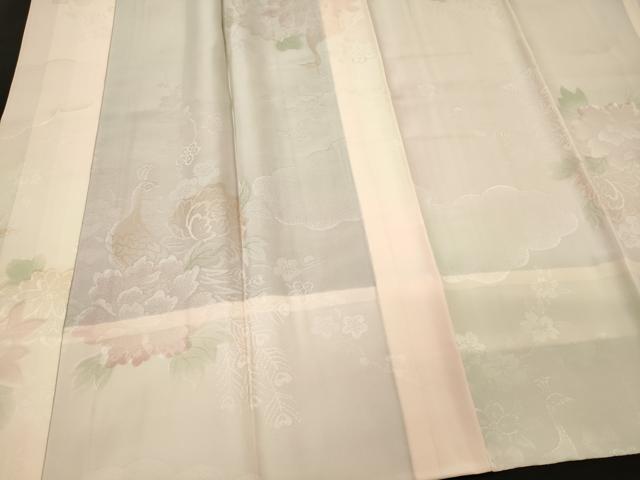平和屋着物■長襦袢　無双仕立て　地紋起こし　花鳥文　暈し染め　半衿刺繍　正絹　逸品　未使用　CABL0445oy