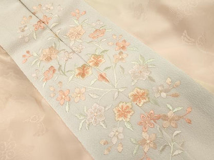 平和屋着物■長襦袢　無双仕立て　地紋起こし　花鳥文　暈し染め　半衿刺繍　正絹　逸品　未使用　CABL0445oy