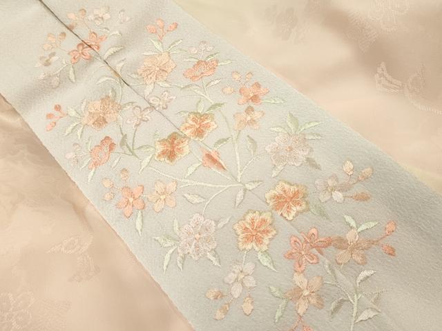 平和屋着物■長襦袢　無双仕立て　地紋起こし　花鳥文　暈し染め　半衿刺繍　正絹　逸品　未使用　CABL0445oy