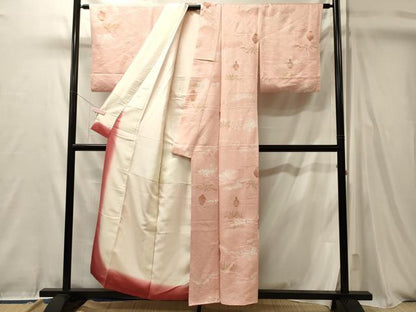平和屋着物■上質な小紋　陶器流水草花文　暈し染め　金彩　正絹　逸品　CABL0451oy