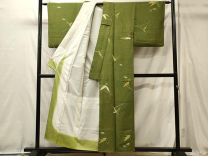 平和屋着物■上質な小紋　手描き　笹の葉文　正絹　逸品　CABL0452oy