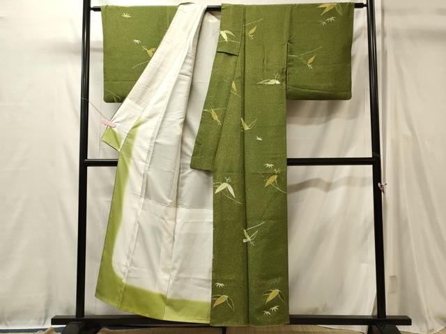 平和屋着物■上質な小紋　手描き　笹の葉文　正絹　逸品　CABL0452oy