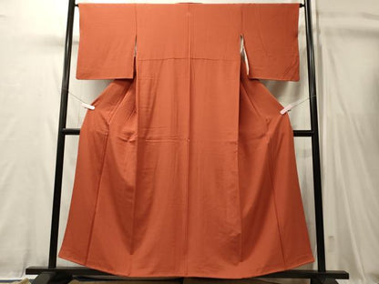 平和屋着物■上質な色無地　赤丹色　正絹　逸品　CABL0457oy