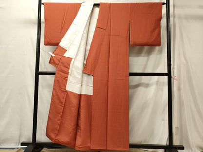 平和屋着物■上質な色無地　赤丹色　正絹　逸品　CABL0457oy