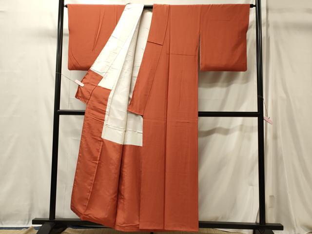 平和屋着物■上質な色無地　赤丹色　正絹　逸品　CABL0457oy