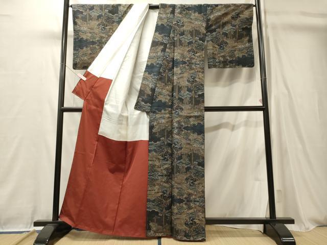 平和屋着物■上質な紬　風景文　正絹　逸品　未使用　CABL0462oy
