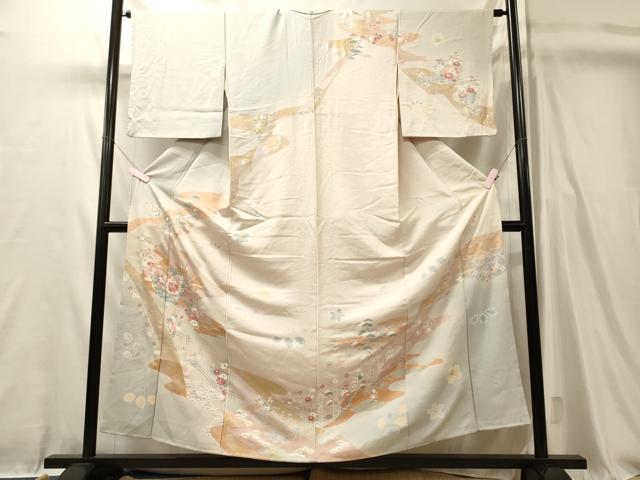 平和屋着物■訪問着　作家物　吉祥草花文　紅藤色　金銀彩　正絹　逸品　CABL0467oy