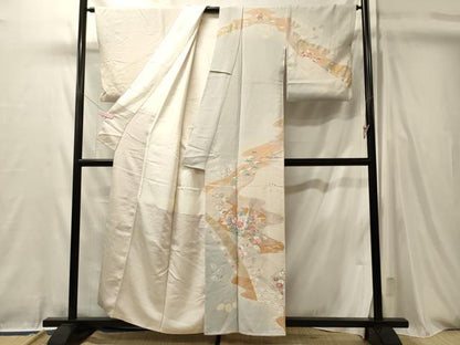 平和屋着物■訪問着　作家物　吉祥草花文　紅藤色　金銀彩　正絹　逸品　CABL0467oy