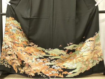 平和屋着物■豪華黒留袖　人物風景松文　暈し染め　金彩　正絹　逸品　CABL0477oy