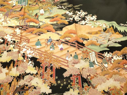 平和屋着物■豪華黒留袖　人物風景松文　暈し染め　金彩　正絹　逸品　CABL0477oy