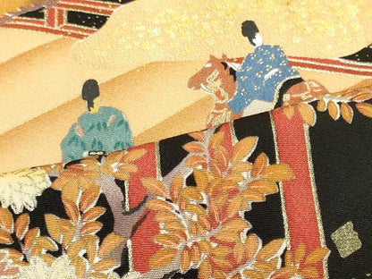 平和屋着物■豪華黒留袖　人物風景松文　暈し染め　金彩　正絹　逸品　CABL0477oy