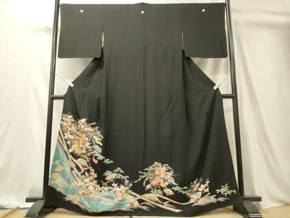 平和屋着物■豪華黒留袖　御所車草花文　暈し染め　銀彩　正絹　逸品　CABL0478oy