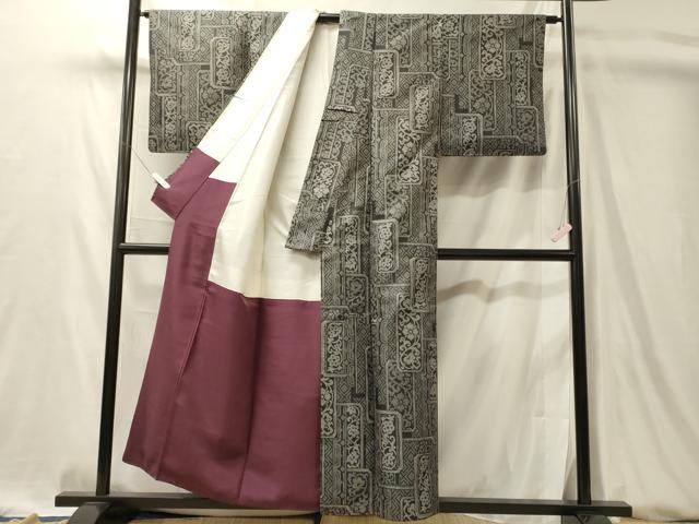 平和屋着物■上質な紬　吉祥花唐草文　黒地　正絹　逸品　CABL0480oy