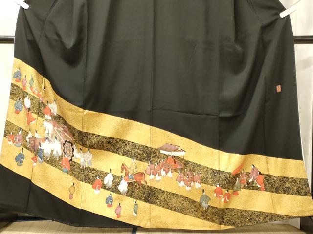 平和屋着物■豪華黒留袖　作家もの　人物文　金彩　正絹　逸品　CABL0481oy
