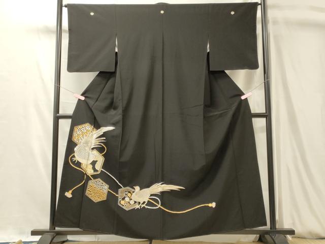 平和屋着物■豪華黒留袖　総刺繍　駒刺繍　吉祥尾長鳥文　金銀糸　正絹　逸品　CABL0484oy