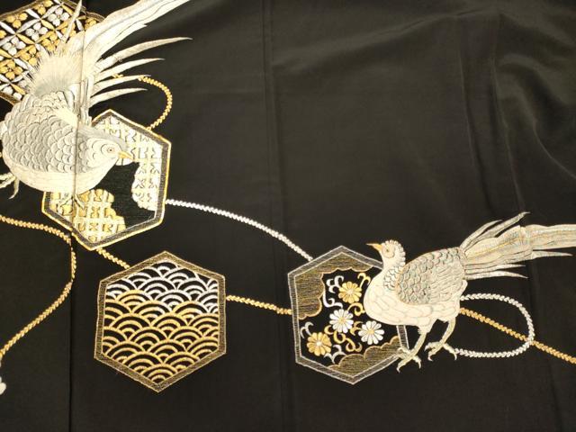 平和屋着物■豪華黒留袖　総刺繍　駒刺繍　吉祥尾長鳥文　金銀糸　正絹　逸品　CABL0484oy