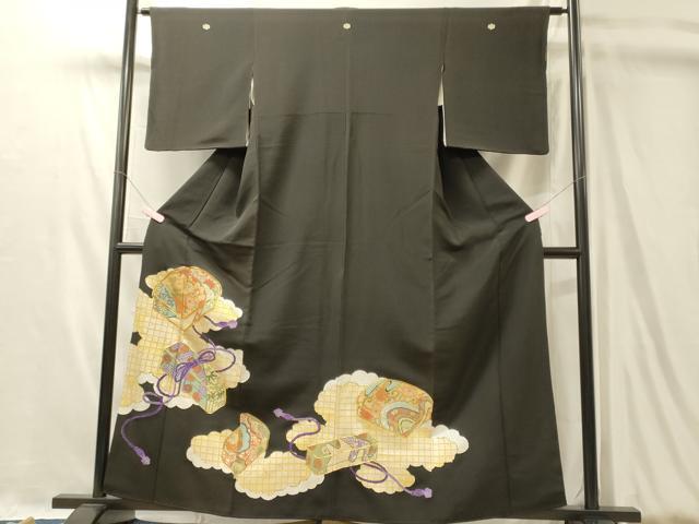平和屋着物■豪華黒留袖　駒刺繍　文箱雲取り文　金銀彩　正絹　逸品　CABL0491oy