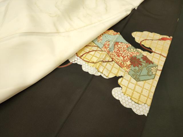 平和屋着物■豪華黒留袖　駒刺繍　文箱雲取り文　金銀彩　正絹　逸品　CABL0491oy