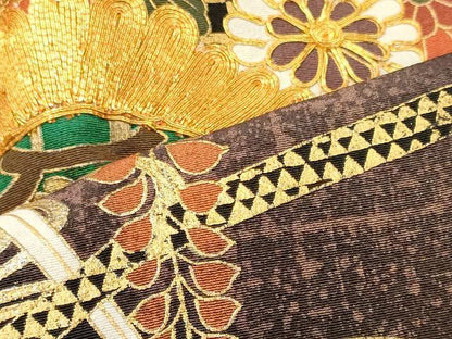 平和屋着物■豪華黒留袖　駒刺繍　流水松文　藤花房　正絹　逸品　CABL0492oy