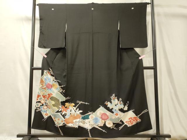 平和屋着物■豪華黒留袖　刺繍　吉祥松葉花文　金銀彩　正絹　逸品　CABL0493oy
