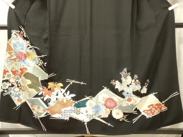 平和屋着物■豪華黒留袖　刺繍　吉祥松葉花文　金銀彩　正絹　逸品　CABL0493oy