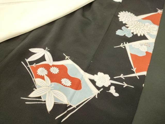 平和屋着物■豪華黒留袖　刺繍　吉祥松葉花文　金銀彩　正絹　逸品　CABL0493oy