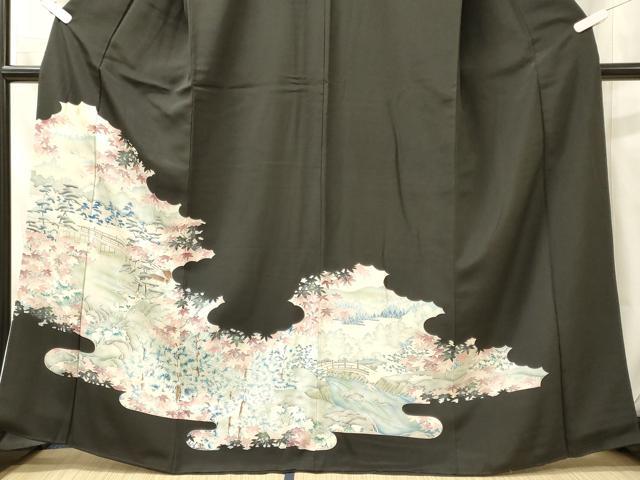 平和屋着物■豪華黒留袖　渡り橋草木松文　正絹　逸品　CABL0494oy