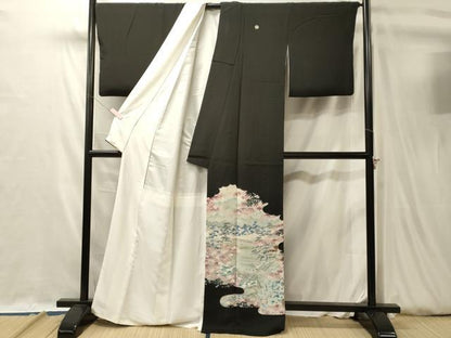 平和屋着物■豪華黒留袖　渡り橋草木松文　正絹　逸品　CABL0494oy