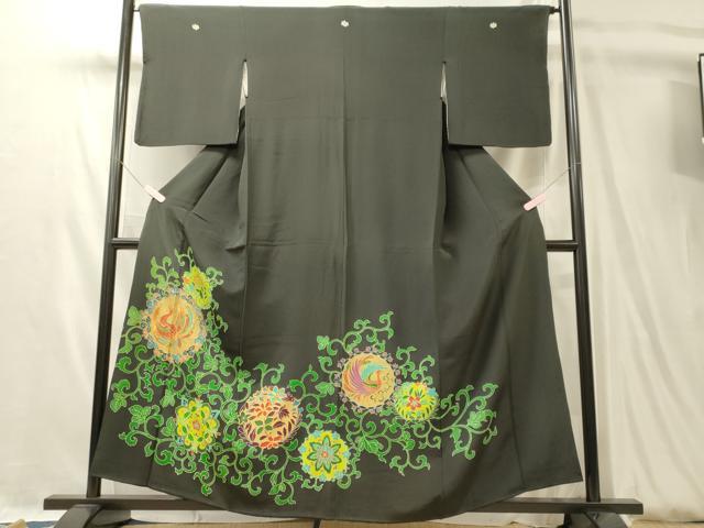 平和屋着物■豪華黒留袖　駒刺繍　鳳凰花唐草丸文　金彩　正絹　逸品　CABL0495oy