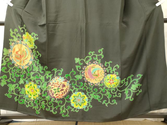 平和屋着物■豪華黒留袖　駒刺繍　鳳凰花唐草丸文　金彩　正絹　逸品　CABL0495oy