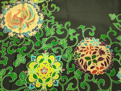 平和屋着物■豪華黒留袖　駒刺繍　鳳凰花唐草丸文　金彩　正絹　逸品　CABL0495oy