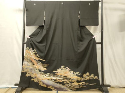 平和屋着物■豪華黒留袖　駒刺繍　風景渡り橋松葉文　暈し染め　金彩　正絹　逸品　CABL0499oy