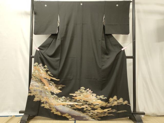 平和屋着物■豪華黒留袖　駒刺繍　風景渡り橋松葉文　暈し染め　金彩　正絹　逸品　CABL0499oy