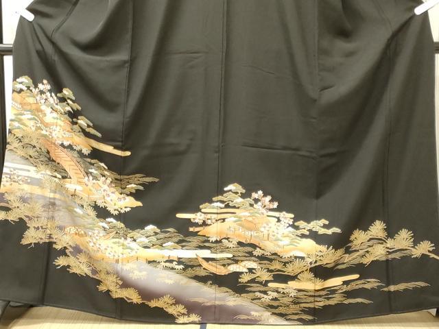 平和屋着物■豪華黒留袖　駒刺繍　風景渡り橋松葉文　暈し染め　金彩　正絹　逸品　CABL0499oy