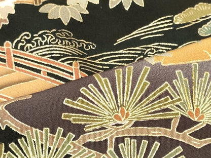 平和屋着物■豪華黒留袖　駒刺繍　風景渡り橋松葉文　暈し染め　金彩　正絹　逸品　CABL0499oy