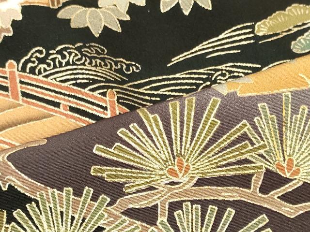 平和屋着物■豪華黒留袖　駒刺繍　風景渡り橋松葉文　暈し染め　金彩　正絹　逸品　CABL0499oy