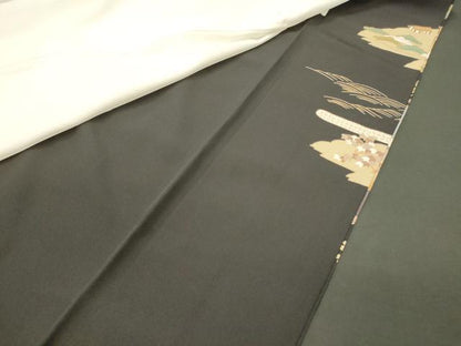 平和屋着物■豪華黒留袖　駒刺繍　風景渡り橋松葉文　暈し染め　金彩　正絹　逸品　CABL0499oy