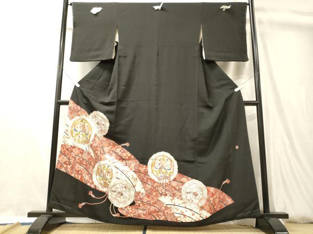平和屋着物■豪華黒留袖　作家もの　鏡裏花鳥文　金彩　正絹　逸品　未使用　CABL0500oy