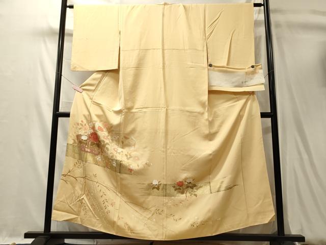 平和屋着物■豪華色留袖　駒刺繍　花籠文　金彩　反端付き　正絹　逸品　CABL0509oy