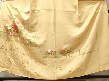 平和屋着物■豪華色留袖　駒刺繍　花籠文　金彩　反端付き　正絹　逸品　CABL0509oy