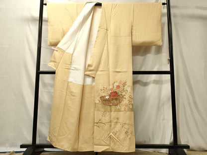 平和屋着物■豪華色留袖　駒刺繍　花籠文　金彩　反端付き　正絹　逸品　CABL0509oy