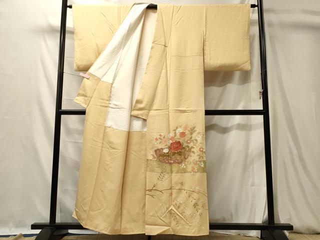 平和屋着物■豪華色留袖　駒刺繍　花籠文　金彩　反端付き　正絹　逸品　CABL0509oy
