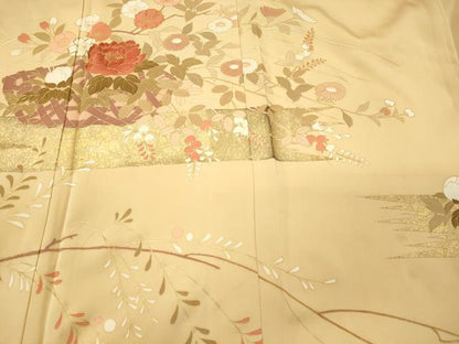 平和屋着物■豪華色留袖　駒刺繍　花籠文　金彩　反端付き　正絹　逸品　CABL0509oy