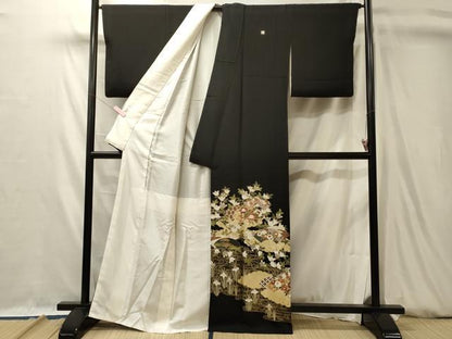 平和屋着物■豪華黒留袖　流水地紙花文　金銀彩　正絹　逸品　CABL0512oy